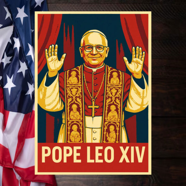 Pope Leo XIV Wall Art Red Gold Campaign Style Poster