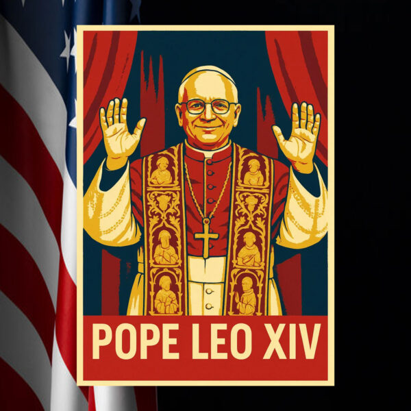 Pope Leo XIV Wall Art Red Gold Campaign Style Poster